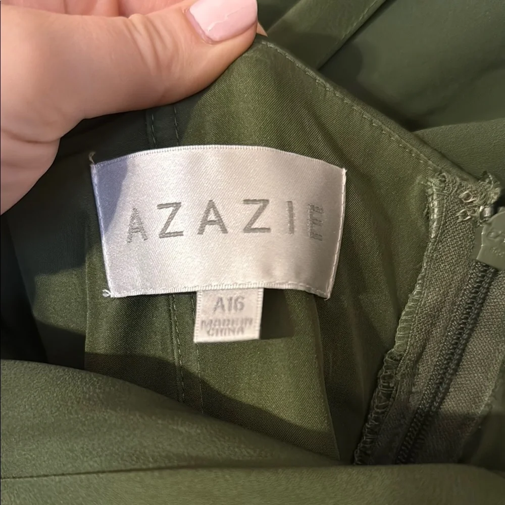 Azazie Charlie One-Shoulder Olive Green A-Line Evening Dress - Picture 3 of 6